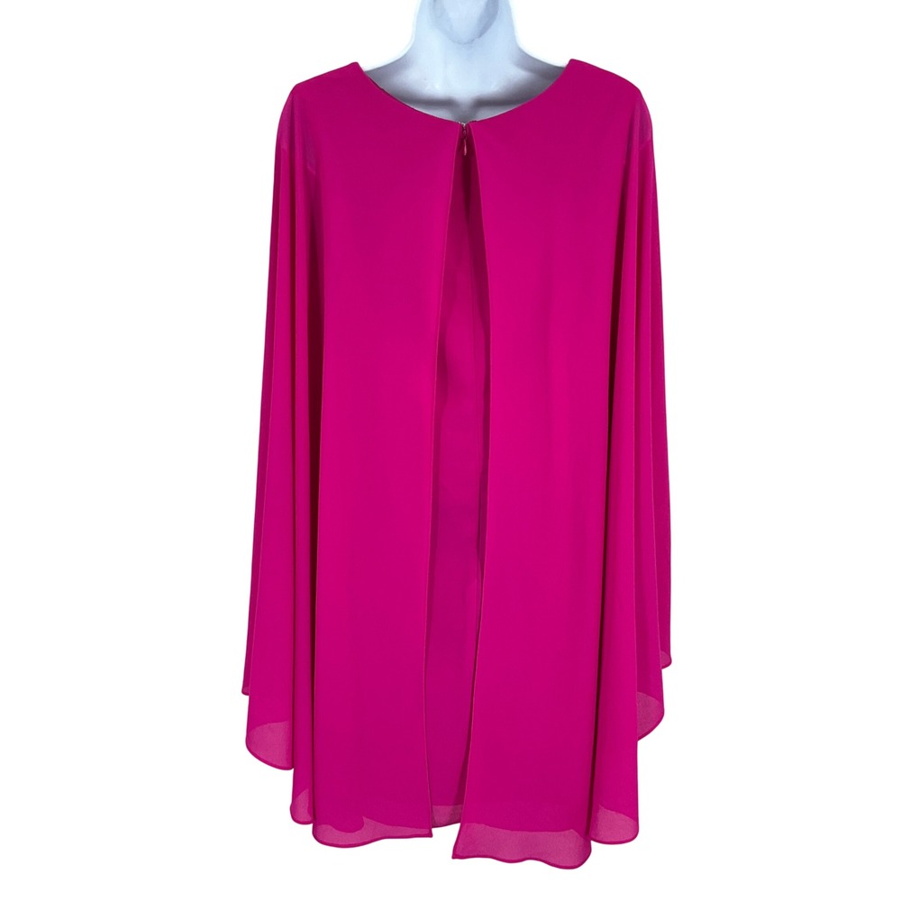 Vince Camuto Cape Dress Women 8 Fuchsia Pink V-Neck Split Back Shift Flowy - Picture 2 of 12